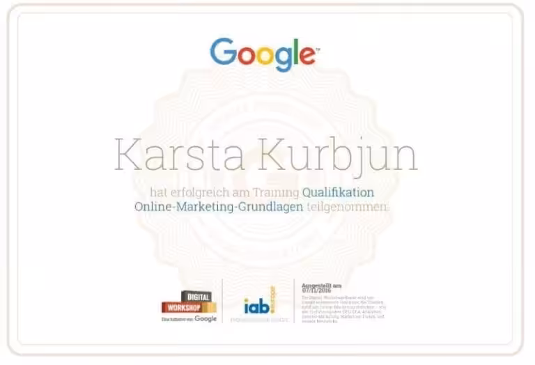 Google Digital Workshop Zertifikat Karsta Kurbjun