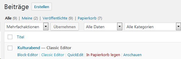 Auswahl Classic-Editor-statt Gutenberg